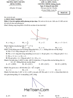 Đề thi giữa kỳ 2 Toán 11 năm 2023 - 2024 trường THPT chuyên Hùng Vương - Phú Thọ