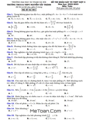 Đề thi thử THPT 2023 môn Toán đợt 3 trường Nguyễn Tất Thành – Hà Nội