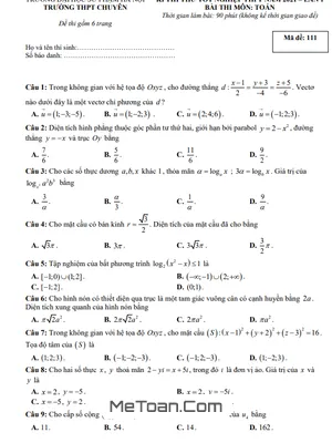 Đề thi thử Toán TN THPT 2021 lần 1 trường THPT chuyên ĐHSP Hà Nội