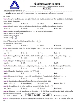 Đề thi giữa kỳ 1 Toán 10 năm 2020 - 2021 trường Lương Thế Vinh - Hà Nội