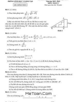 Đề thi học kỳ 1 Toán lớp 9 năm 2021 - 2022 phòng GD&ĐT Hai Bà Trưng - Hà Nội