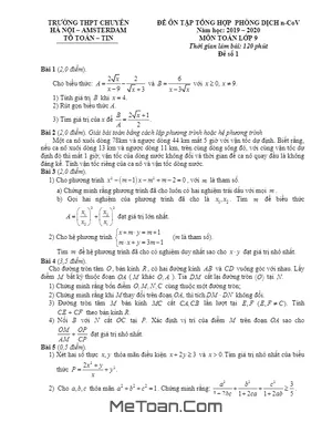 Đề Ôn Tập Toán 9 Tháng 02/2020 Trường THPT Chuyên Hà Nội – Amsterdam