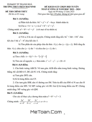 Đề HSG Toán 8 Vòng 2 Năm 2023 - 2024 Trường THCS Trần Mai Ninh - Thanh Hóa