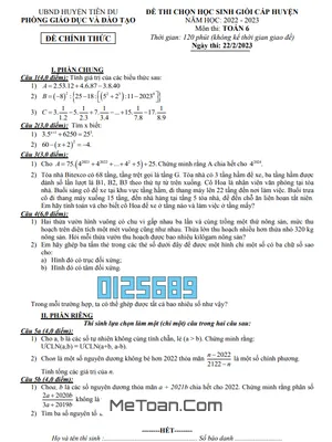 Đề thi học sinh giỏi huyện môn Toán lớp 6 năm 2022 - 2023 phòng GD&ĐT Tiên Du - Bắc Ninh