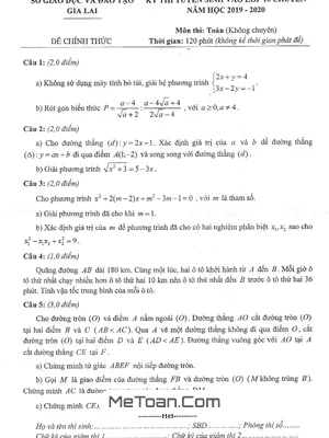 Đề Thi Tuyển Sinh Lớp 10 Chuyên Toán Sở GD&ĐT Gia Lai Năm 2019 - 2020
