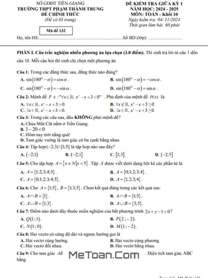 Đề Thi Giữa Kỳ 1 Toán 10 Năm 2024 - 2025 Trường THPT Phạm Thành Trung - Tiền Giang