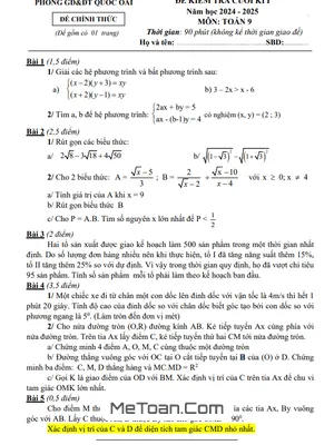 Đề thi học kì 1 Toán 9 năm 2024 - 2025 phòng GD&ĐT Quốc Oai - Hà Nội