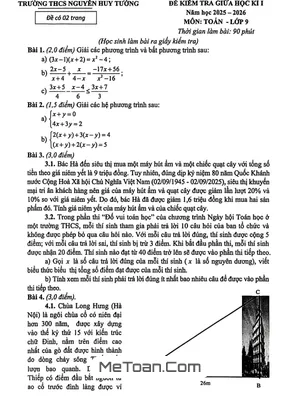 Đề Thi Giữa Học Kì 1 Toán 9 Năm 2025 - 2026 Trường THCS Nguyễn Huy Tưởng (Hà Nội)