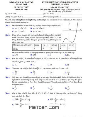 Đề thi chọn học sinh giỏi cấp tỉnh môn Toán THPT năm 2025 – 2026 sở GD&ĐT Thanh Hóa