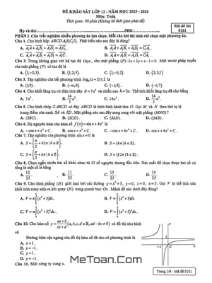 Đề khảo sát chất lượng môn Toán 12 năm học 2025 – 2026 trường THPT Cầu Giấy – Hà Nội