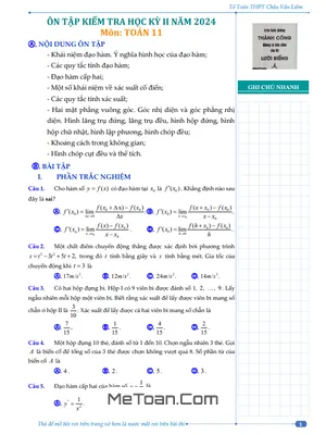 Đề Cương Ôn Tập Học Kỳ 2 Toán 11 Năm 2023 - 2024 Trường THPT Châu Văn Liêm - Cần Thơ