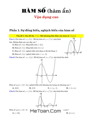 Tuyển Tập Bài Tập Trắc Nghiệm Hàm Ẩn Vận Dụng Cao Lớp 12