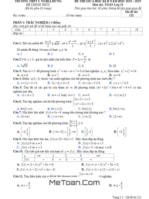 Đề thi giữa HK2 Toán 10 năm 2018 - 2019 trường THPT C Nghĩa Hưng - Nam Định