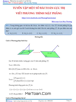 Tuyển Tập Bài Toán Cực Trị Hình Học Tọa Độ Không Gian - Lưu Huy Thưởng