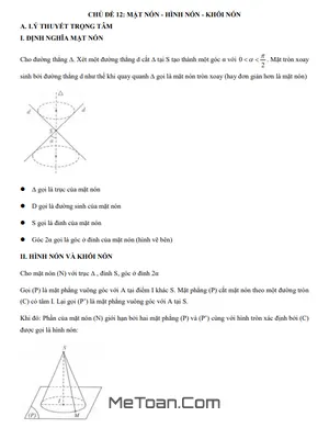 Trắc nghiệm Mặt Nón, Hình Nón và Khối Nón Lớp 12: Trọng Tâm Lý Thuyết & Bài Tập