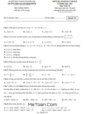 Đề Thi Cuối Kì 2 Môn Toán Lớp 10 Năm 2022 - 2023 Trường THPT Nguyễn Bỉnh Khiêm - Đắk Lắk