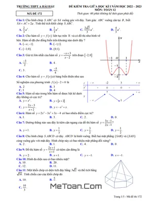 Đề thi giữa kì 1 Toán 12 năm 2022 - 2023 trường THPT A Hải Hậu - Nam Định