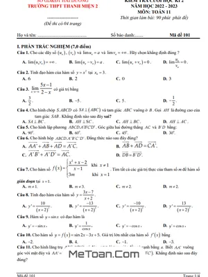 Đề thi cuối kì 2 Toán 11 năm 2022 - 2023 trường THPT Thanh Miện 2 - Hải Dương