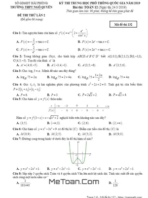 Đề thi thử Toán THPT Quốc gia 2019 trường THPT Ngô Quyền – Hải Phòng lần 2