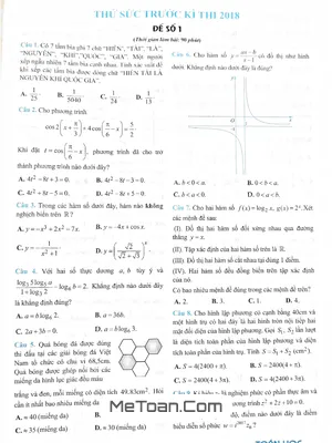 Đề thi thử THPT Quốc gia môn Toán 2018 - Tạp chí Toán Học Tuổi Trẻ lần 1