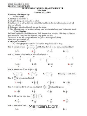 Đề Cương Ôn Tập Giữa Kì 1 Toán 7 Năm 2023 - 2024 Trường THCS Cự Khối - Hà Nội