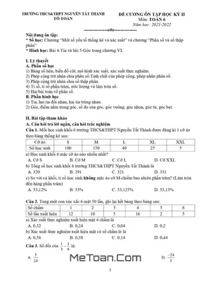 Đề Cương Ôn Tập Học Kỳ 2 Toán 6 Năm 2021 - 2022 Trường Nguyễn Tất Thành - Hà Nội