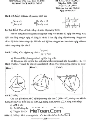 Đề khảo sát Toán 9 tháng 1 năm 2024 trường THCS Thành Công – Hà Nội