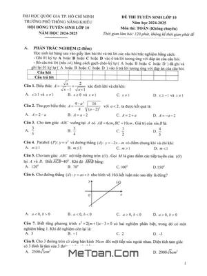 Đề Tuyển Sinh Lớp 10 Môn Toán (Không Chuyên) Năm 2024 - 2025 Trường PTNK - TP HCM
