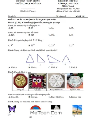 Đề Thi Học Kỳ 1 Toán 6 Năm 2025 – 2026 Trường THCS Nghĩa An – Nghệ An