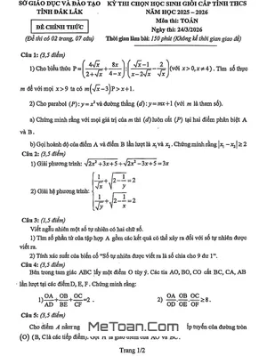 Đề Thi Chọn Học Sinh Giỏi Toán THCS Tỉnh Đắk Lắk Năm 2025-2026: Cơ Hội Vàng Cho Tài Năng Toán Học