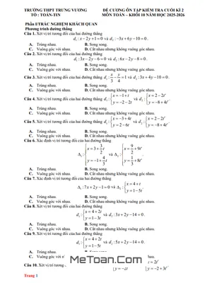 Đề Cương Ôn Tập Toán 10 Cuối Kỳ 2 Năm Học 2025-2026 – THPT Trưng Vương, Gia Lai