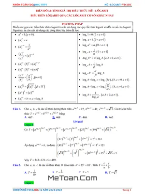 Biến Đổi Và Tính Giá Trị Biểu Thức Mũ – Lôgarit, Biểu Diễn Lôgarit Qua Các Lôgarit Cơ Số Khác Nhau