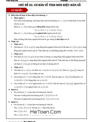 Ôn Thi THPT Môn Toán: Tính Đơn Điệu Của Hàm Số - Bài Giảng Và Bài Tập Có Lời Giải