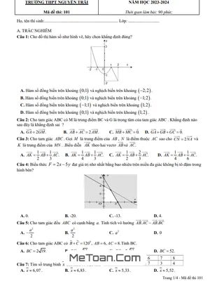 Đề thi cuối kỳ 1 Toán 10 năm 2023 - 2024 trường THPT Nguyễn Trãi - Khánh Hòa