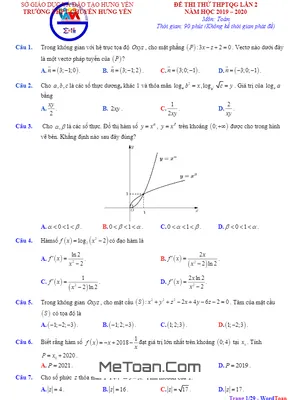 Đề khảo sát chất lượng Toán 12 lần 2 năm 2019 - 2020 trường THPT chuyên Hưng Yên
