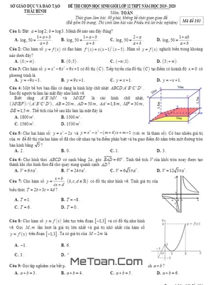 Đề thi chọn học sinh giỏi Toán 12 THPT năm 2019 - 2020 Sở GD&ĐT Thái Bình