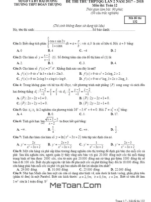 Đề thi thử THPTQG 2018 môn Toán trường THPT Đoàn Thượng - Hải Dương lần 2 (có đáp án)