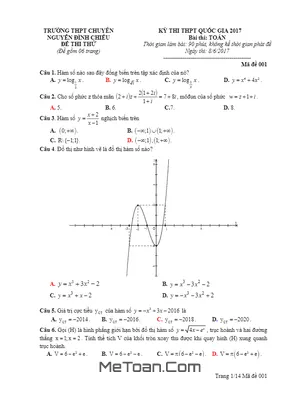 Đề Thi Thử THPT Quốc Gia 2017 Môn Toán Trường THPT Chuyên Nguyễn Đình Chiểu - Đồng Tháp Lần 2