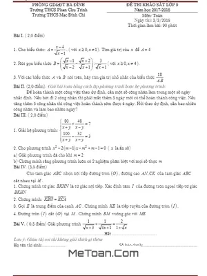 Đề thi khảo sát Toán 9 năm học 2017 - 2018 phòng GD&ĐT Ba Đình - Hà Nội