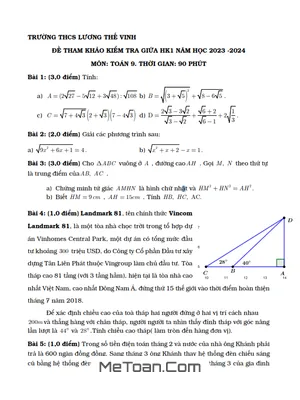 Đề Tham Khảo Giữa Kỳ 1 Toán 9 Năm 2023 - 2024 Trường THCS Lương Thế Vinh - TP HCM