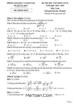 Đề thi thử Toán vào lớp 10 lần 2 năm 2024 - 2025 phòng GD&ĐT Vụ Bản - Nam Định