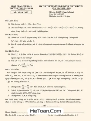 Đề thi thử Toán vào lớp 10 chuyên năm 2023 trường THCS Cầu Giấy - Hà Nội