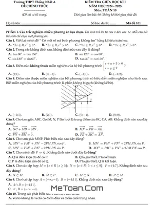 Đề giữa học kỳ 1 Toán 10 năm 2024 - 2025 trường THPT Thống Nhất A - Đồng Nai