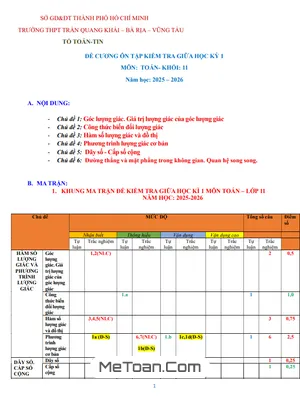 Đề Cương Ôn Tập Giữa Kỳ 1 Toán 11 Năm Học 2025-2026 Trường THPT Trần Quang Khải, TP.HCM