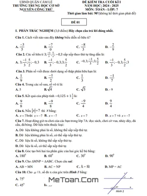 Đề Thi Cuối Kì 1 Môn Toán Lớp 7 Năm Học 2024-2025 THCS Nguyễn Công Trứ, Đà Nẵng (Kèm Đáp Án Chi Tiết)