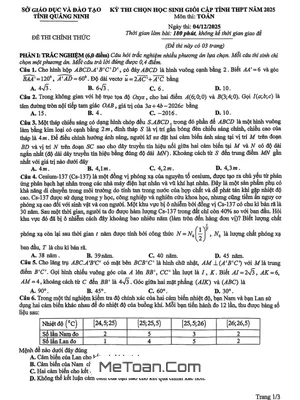 Đề thi chọn học sinh giỏi cấp tỉnh môn Toán THPT năm 2025 sở GD&ĐT Quảng Ninh