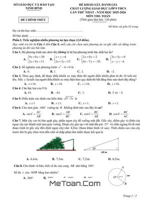 Đề khảo sát chất lượng Toán 9 lần 1 năm 2025 – 2026 sở GD&ĐT Ninh Bình