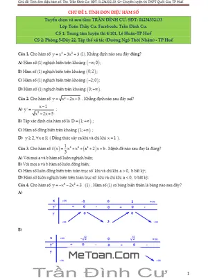 Tuyển chọn bài tập trắc nghiệm hàm số có đáp án - Trần Đình Cư