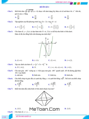 50 Đề Trắc Nghiệm Ôn Thi Cuối Học Kì 1 Môn Toán 12