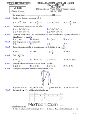Đề khảo sát Toán 12 lần 1 năm 2019 - 2020 trường Triệu Sơn 4 - Thanh Hóa